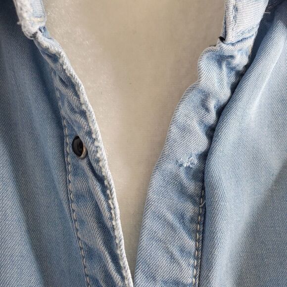 ZARA top cheetah chiffon chambray button up‎ shirt S - Picture 5 of 9